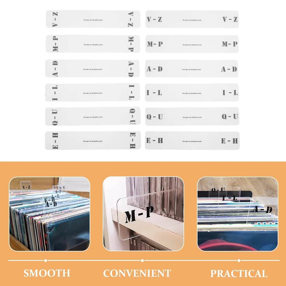 

12pcs Classification Tags Acrylic Vinyl Record Dividers A-Z Horizontal Vertical Organizer Index Cards File Folder