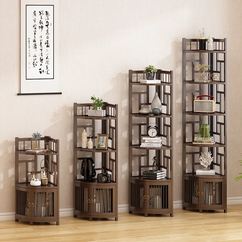 

Corner Cabinet Living Room Chinese Multi-layer Tea Set Storage Rack Space-saving Household Tea Room Corner Shelf Bookshelf