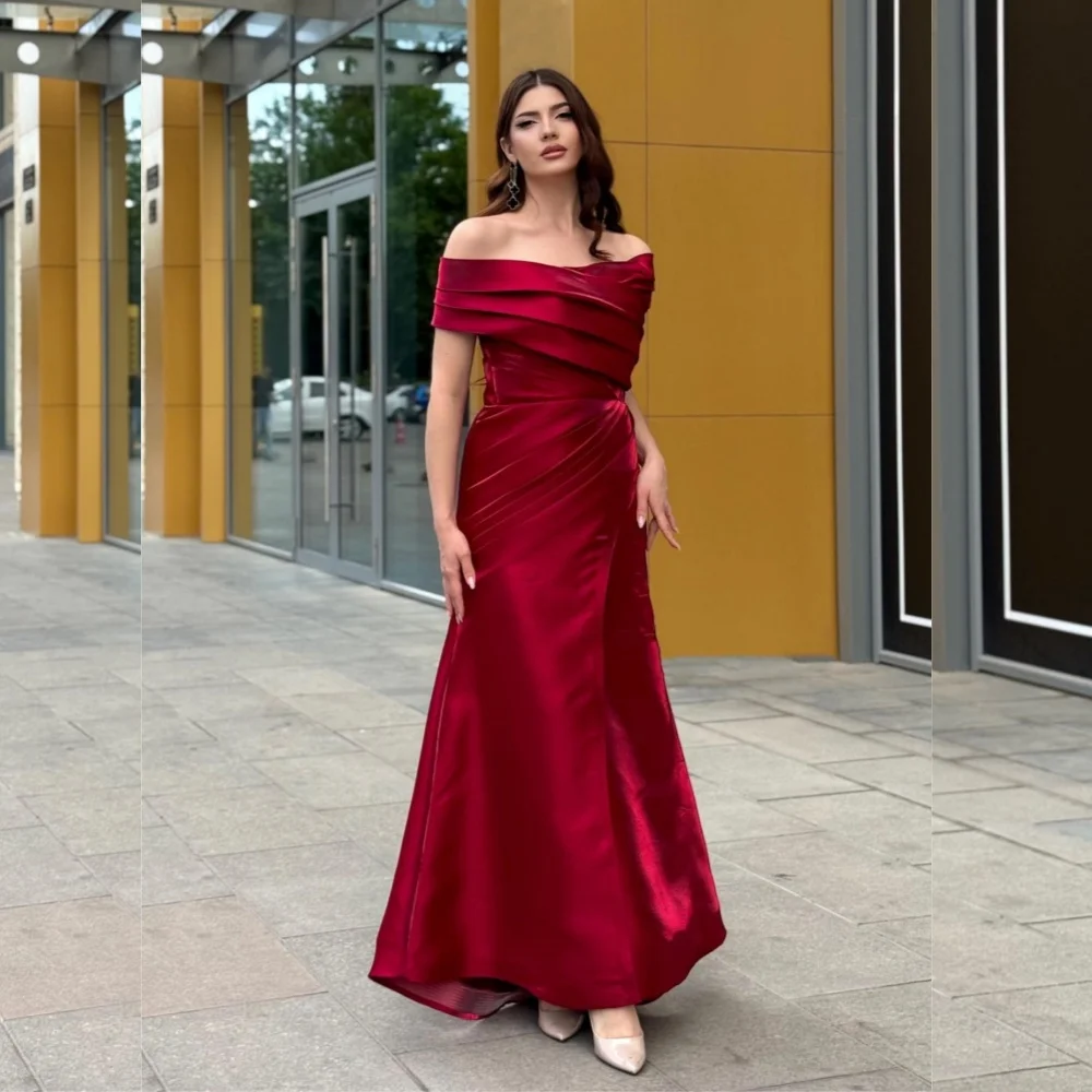 

Customized Charmeuse Pleat Off-the-shoulder Trumpet Long Dresses Bespoke Occasion Evening Party Gown Elegant High QualityFormal
