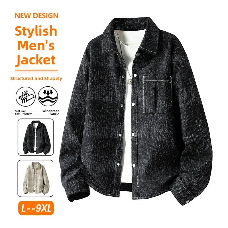 

Новая мужская рубашка 2026 года большого размера с длинным рукавом, в гонконгском стиле, с принтованным воротником, модная, брендовая, повседневная, хлопковая, с геометрическим узором