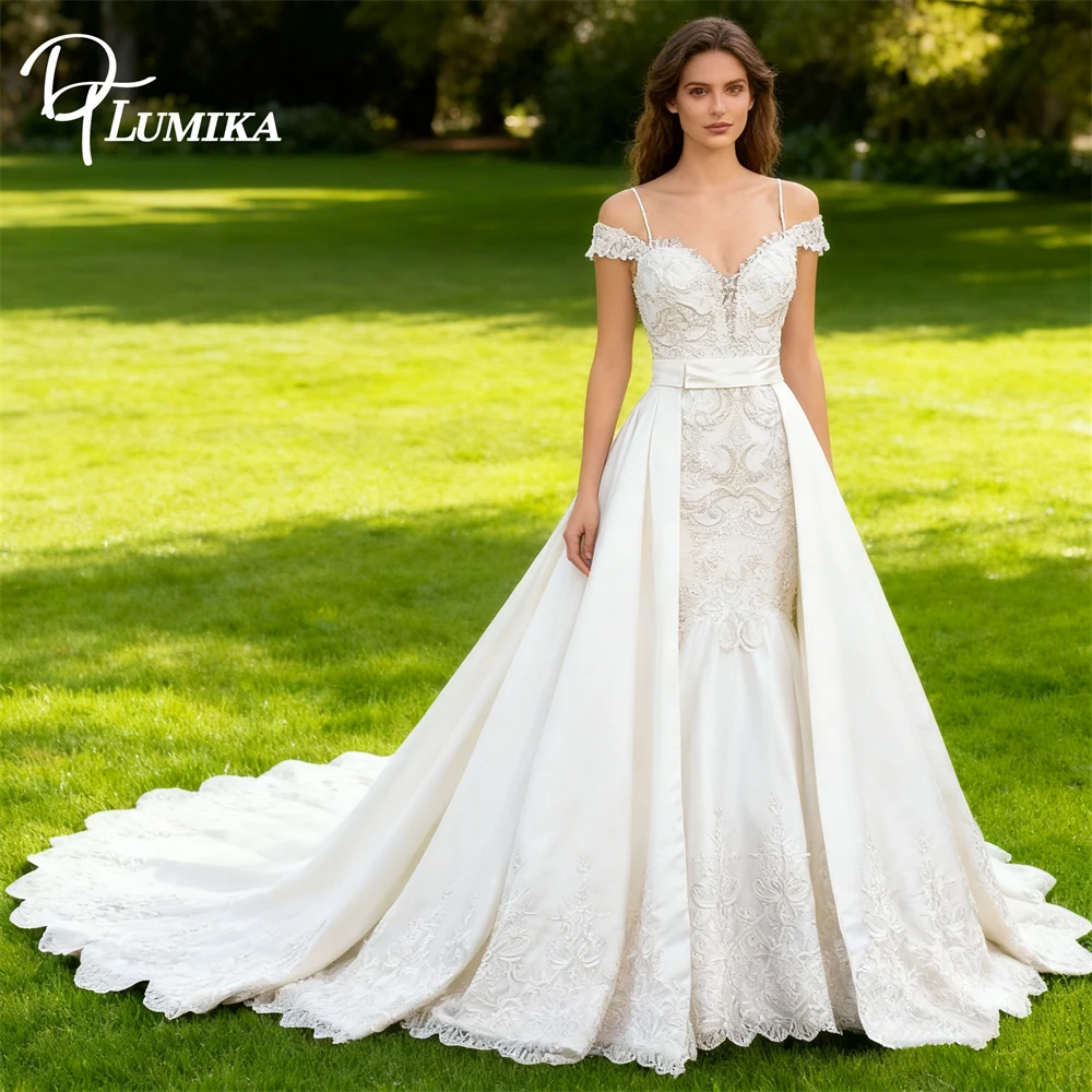 

DTLumika Luxury A Line Wedding Dress for Women US2-US24W Customized Bride Dresses Lace Appliques Womens Long Bridal Gown