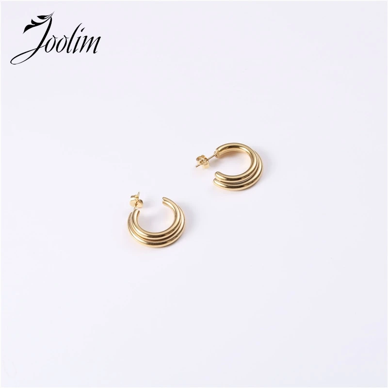 

Joolim Jewelry High Quality PVD Wholesale Waterproof&No Fade Simple Multi-layer C-shaped Hoop Stainless Steel Earring for Women