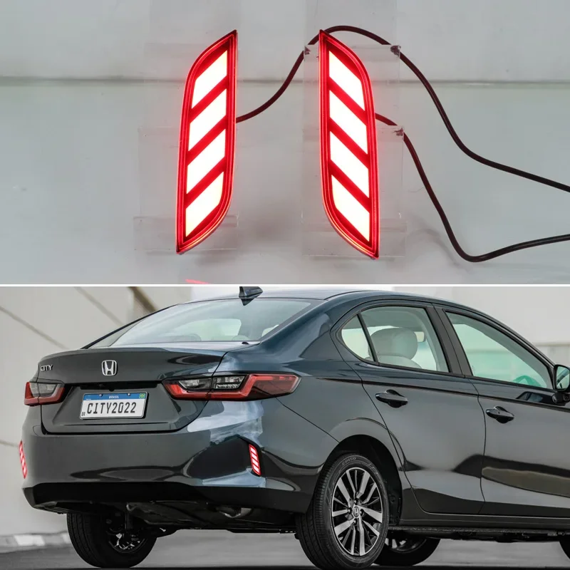 

Автомобильный светодиодный задний отражатель для Honda City Sedan 2020 2021 2022 3 в 1 функция последовательности сигнала индикатор задний фонарь бампер стоп-сигнал