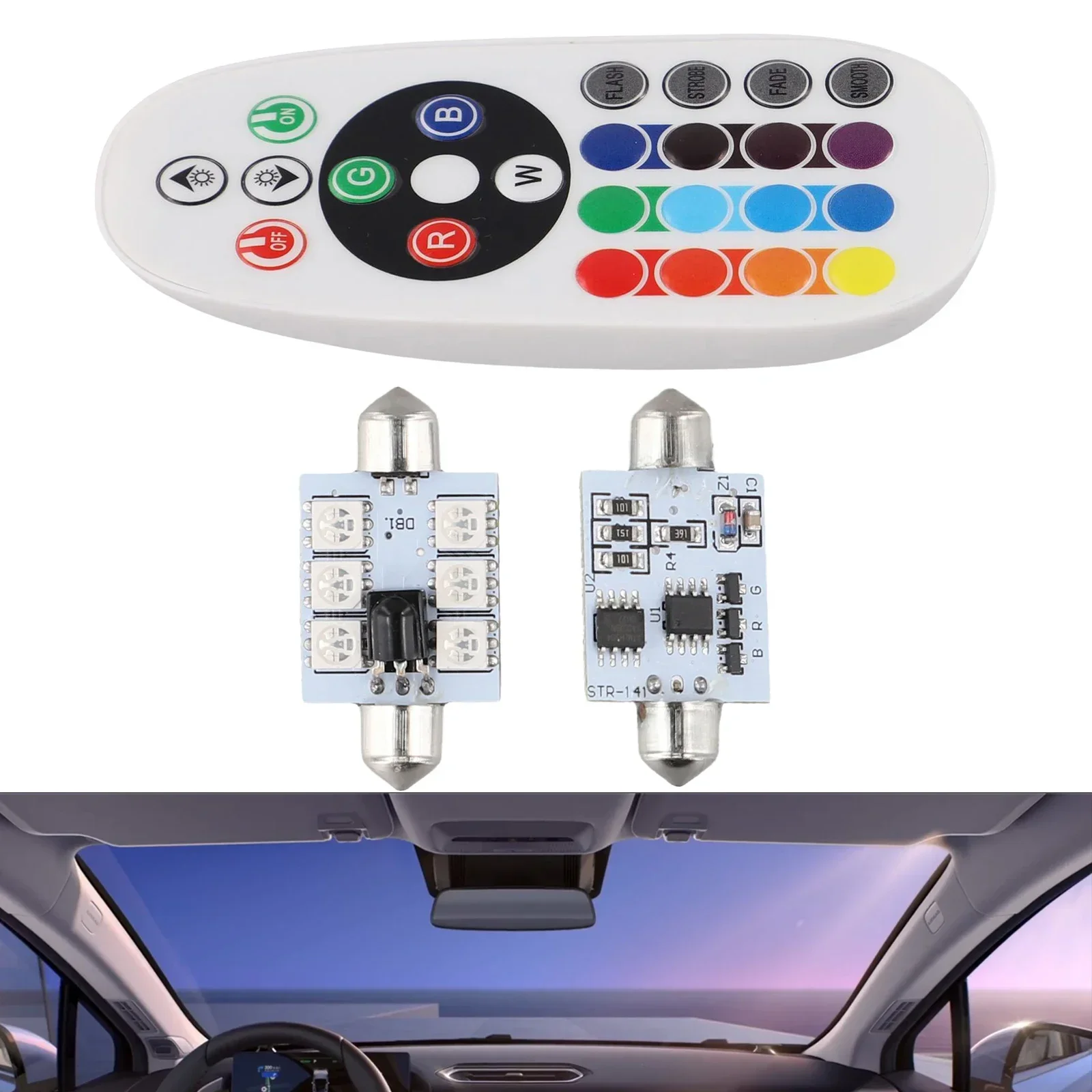 2 PCS/set Reading Light 2 PCS/Set RGBW Remote Control Dome Reading Light Multi Color Controlled Car Interior Flash Mode