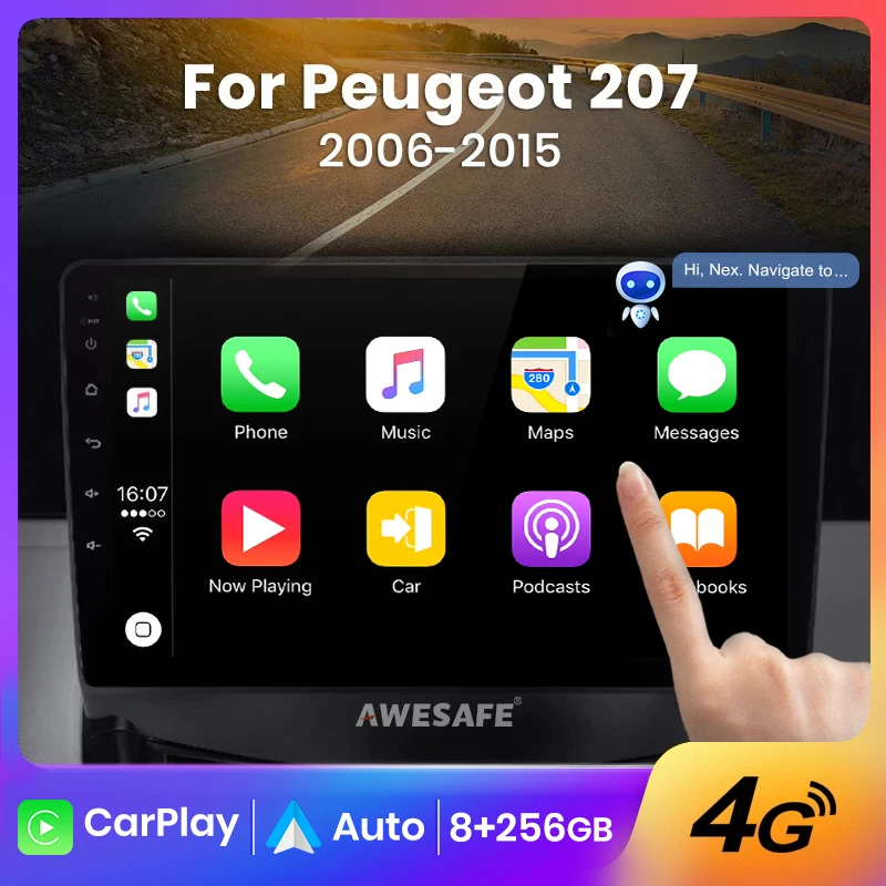 AWESAFE Wireless CarPlay Android Auto Radio for Peugeot 207 207CC 2006-2015 2008 2012 Car Multimedia Player GPS 2 din autoradio