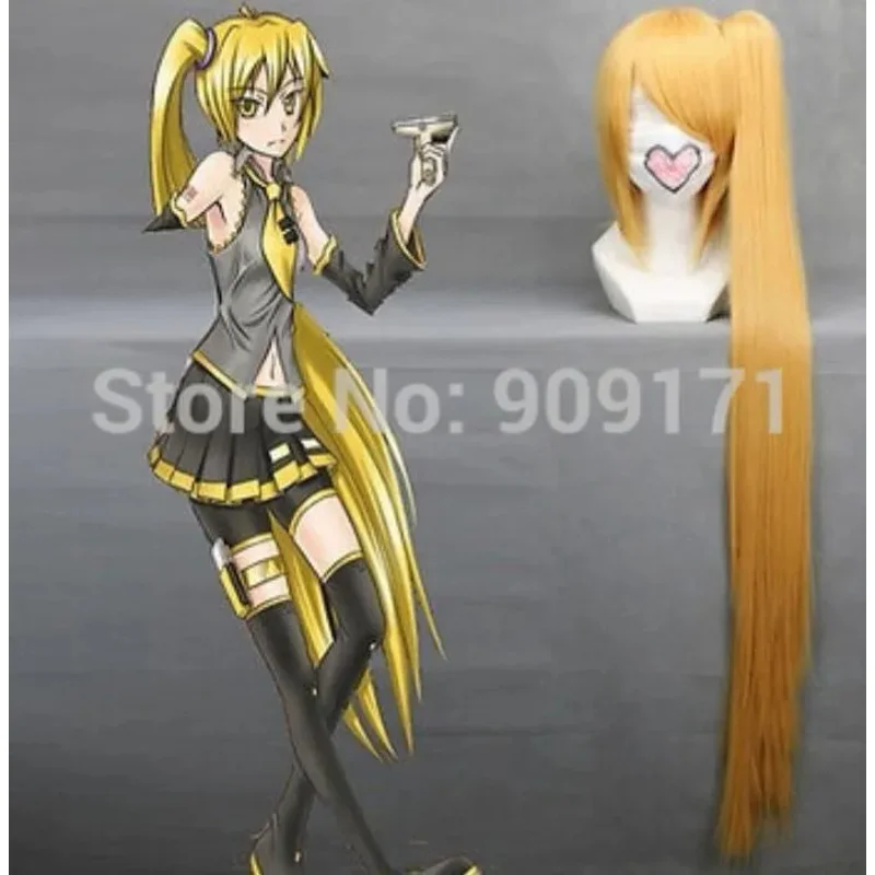 90cm x długi Vocaloid Akita Neru anime klips peruka do cosplay na kucyk jasny ciemny zielonym peruka do cosplay 100cm