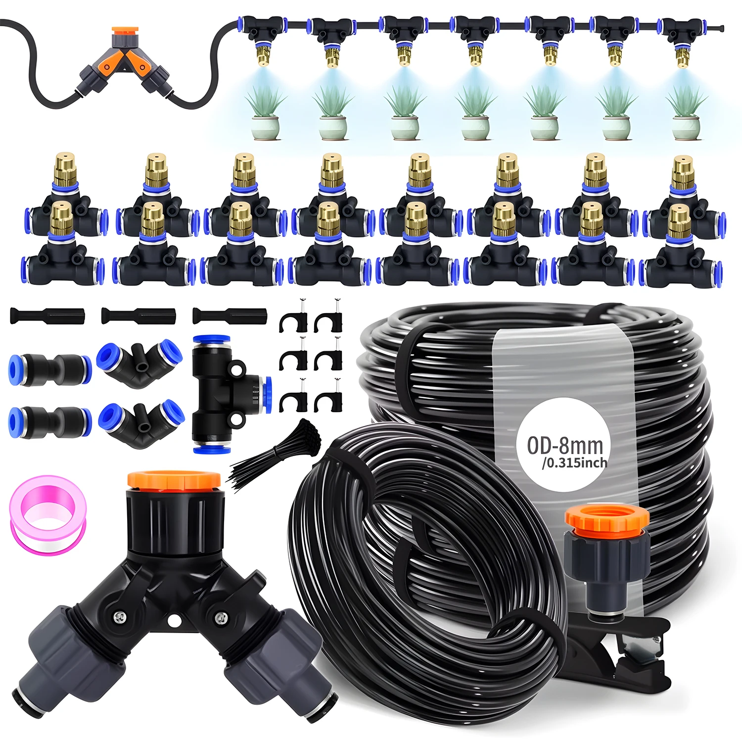 

30-5M 5/8mm Hose Brass Atomizing Nozzle Watering System for Garden Vegetables Plants Mist Spray Cooling