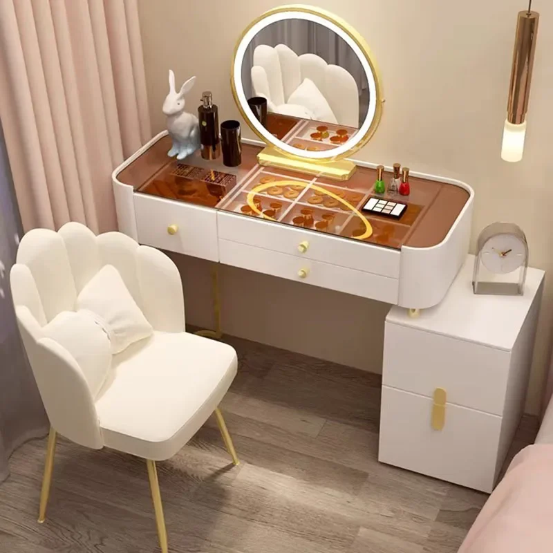 Luxury Storage Vanity Table Study Women Mobile Mirror Vanity Table White High End Coiffeuse De Chambre Bedroom Home Decoration