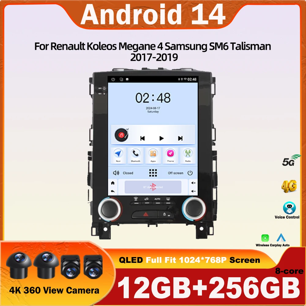 9.7 inch For Renault Koleos Megane 4 Samsung SM6 Talisman 2017-2019 Talisma Android 14 Car Radio Multimedia Video Player GPS 5G