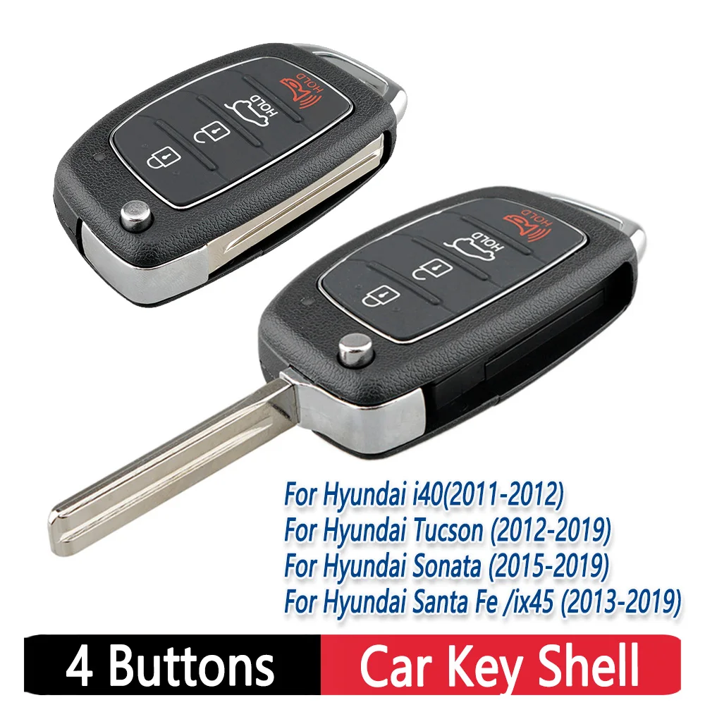 New Remote Key Shell For Hyundai Tucson Santa Fe /ix45 Sonata i40 4 Buttons ABS Black Flip Folding Remote Key Fob Case