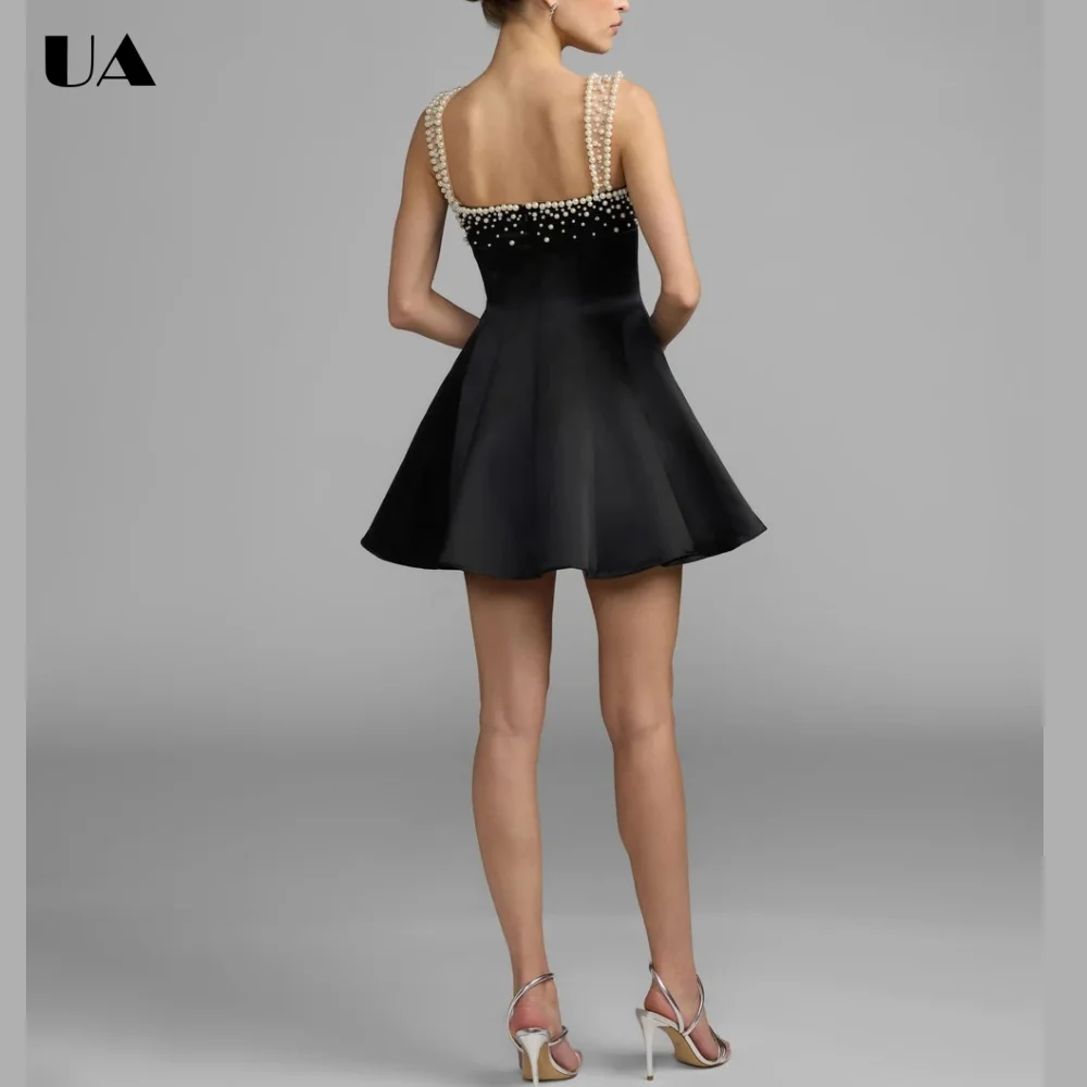 ULBYANRY Elegant Pearl Spaghetti Strap Cocktail Party Dress, Simple Fit-and-flare Evening Dress, Customized Mini Formal Dress