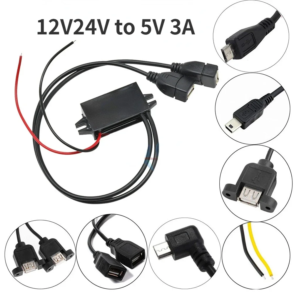 

12V24V to 5V 3A Micro Mini USB Step Down Voltage Power Supply Output Adapter Low Heat Auto Protection DC DC Car Power Converter