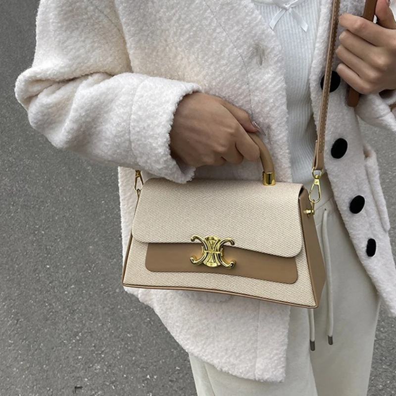 

Роскошная сумка-коробка из смешанных материалов, новинка 2025, структурированный кошелек на плечо, минималистичная квадратная сумка через плечо, универсальная дневная сумка