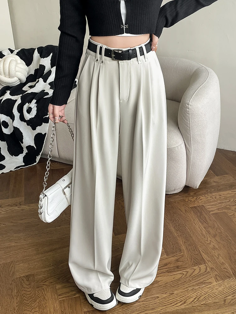 

Y2k High Waist Wide Leg Pants 2024 New Harajuku Loose Causal Suit Pants Office Ladies Pocket Zipper Black Pants Female Korean