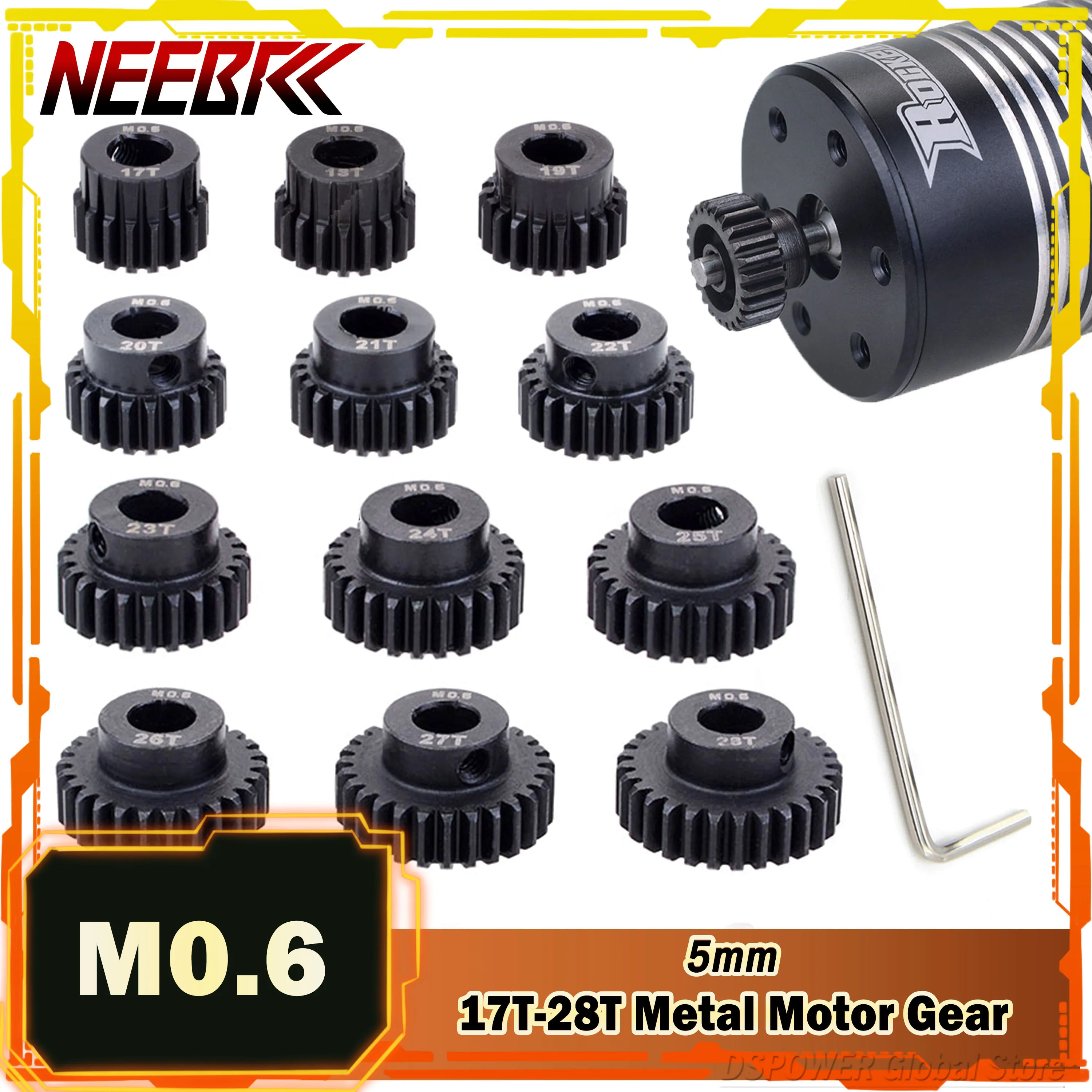 

M0.6 5mm 17T 18T 19T 20T 21T 22T 23T 24T 25T 26T 27T 28T Metal Pinion Steel Motor Gear for 1/10 RC Car Model Part Brushless Toy