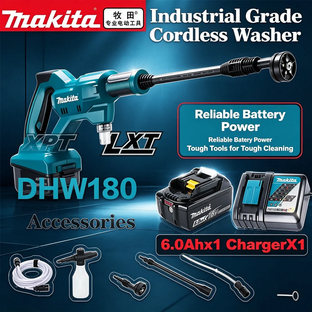 Makita 18V Battery DHW180 Wireless High Pressure Car Wash Gun Outdoor Cleaner For Garden Vehicle Household Daily Cleaning Work