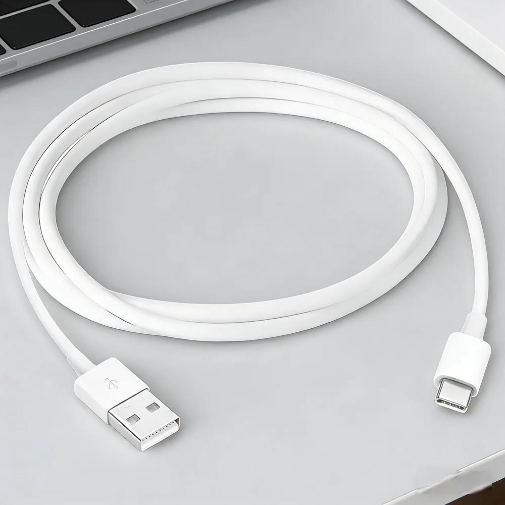 Câble de charge rapide USB-A vers USB-C, 1 paquet, 2 m, blanc, cordon de transfert de données Type-C pour téléphone, tablette, appareil intelligent