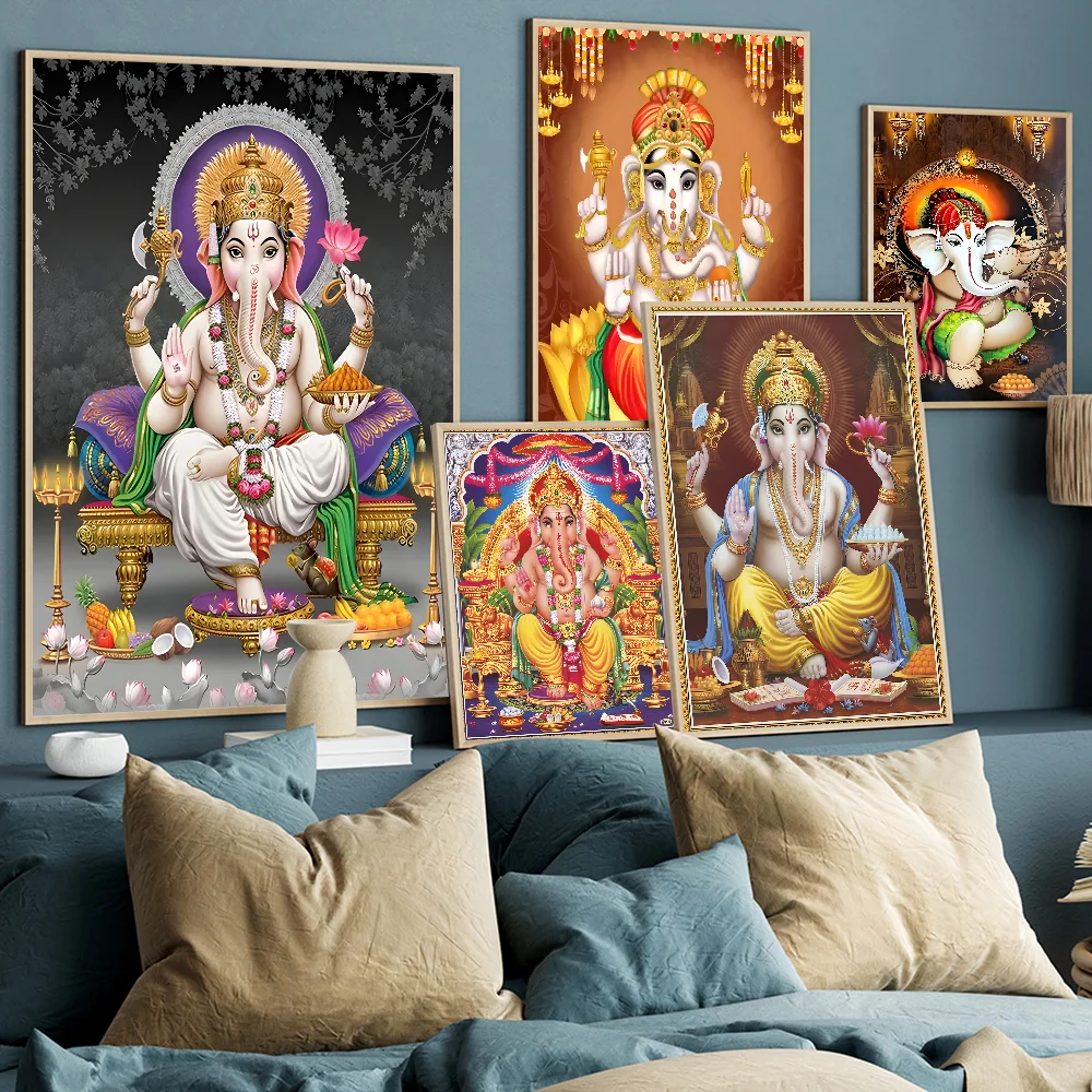 Religion Elephant God India Hinduism Ganesha Anime Posters Sticky Whitepaper Prints Posters Artwork Kawaii Room Decor