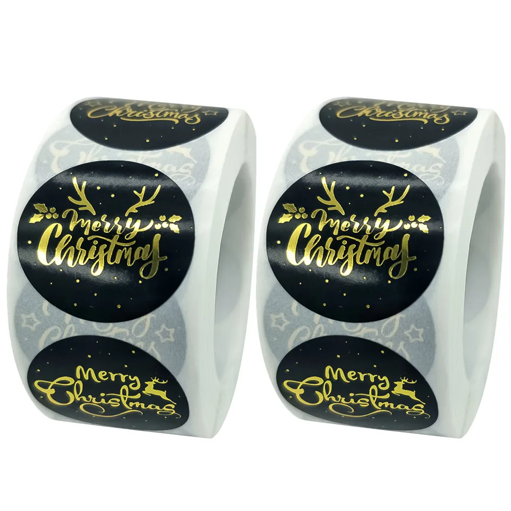 2 Rolls Christmas Seal Stickers Gold Adhesive Decorative Merry Christmas Patterns for Candy Gifts Party Favor Wrapping Seal