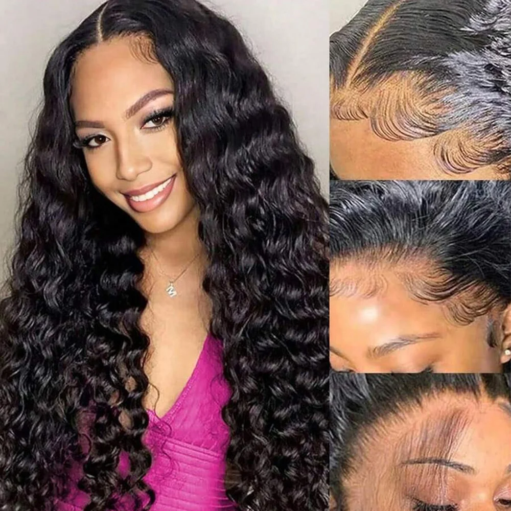 

Глубокие волны, кружевные передние парики, человеческие волосы 13x4, прозрачные кружевные фронтальные вьющиеся парики для человеческих волос, плотность 250%, парики из человеческих волос