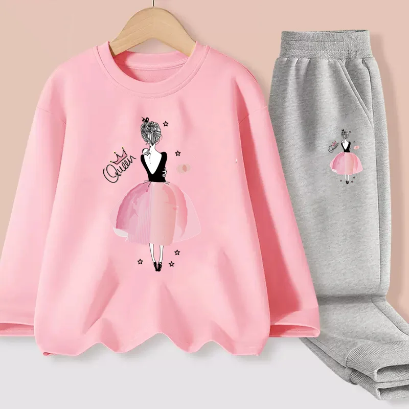 Aimi Lakana Girls Spring Autumn Clothing Ballet Queen T-shirt Long Sleeve Cotton Tops Children Fashion Sets 2 Pieces For Girl