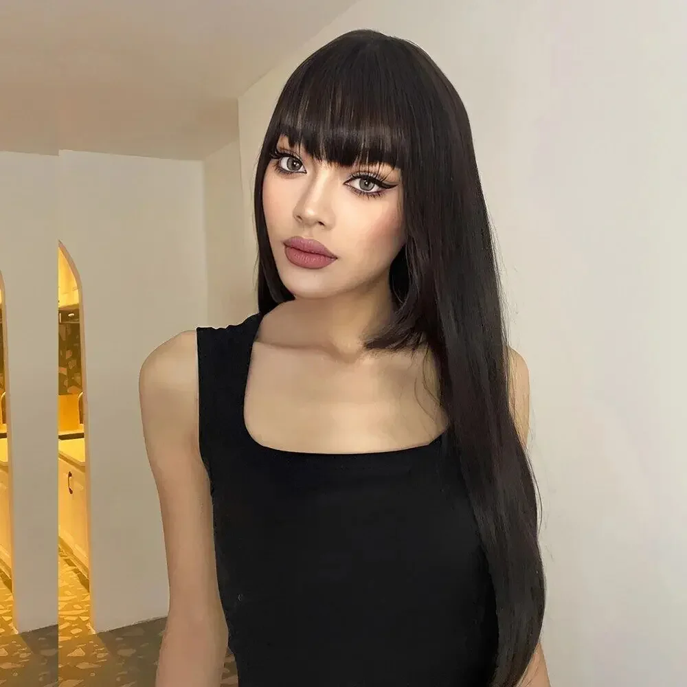 Synthetic Hair Wigs Princess Cut Bangs Long Straight Wig for Women