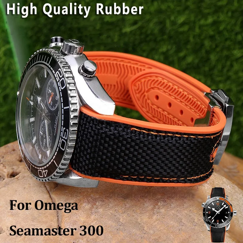 Fabric Nylon Rubber Men WatchBand For Omega Seamaster 300 Ocean Speedmaster 8900 Planet Ocean Curved end Strap 21mm 20mm 22mm