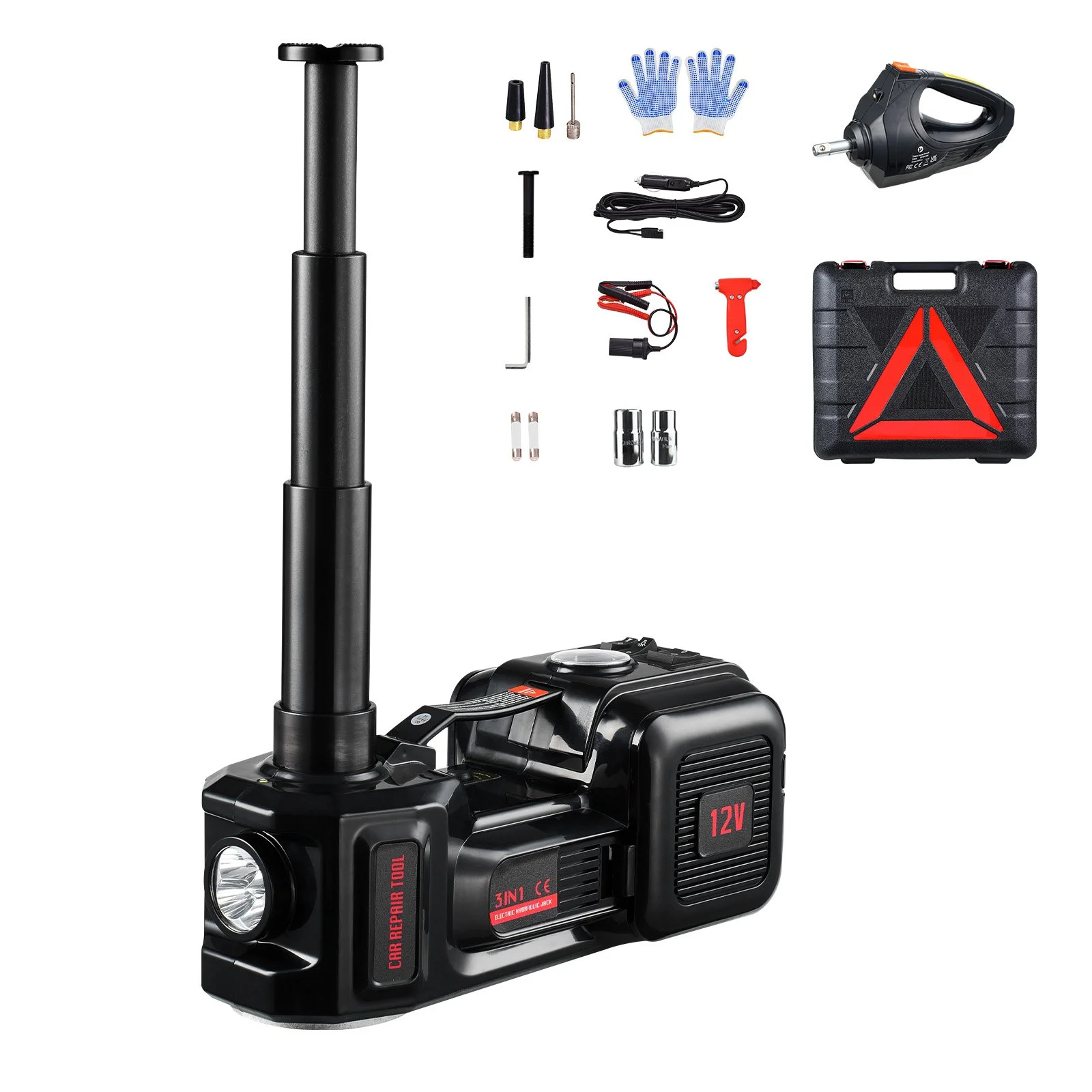 

SIHAO 5T Electric Car Jack Electric Scissor Jack 12V Tire Changer with Electric Impact Wrench & LED Light for Sedan SUV Truck