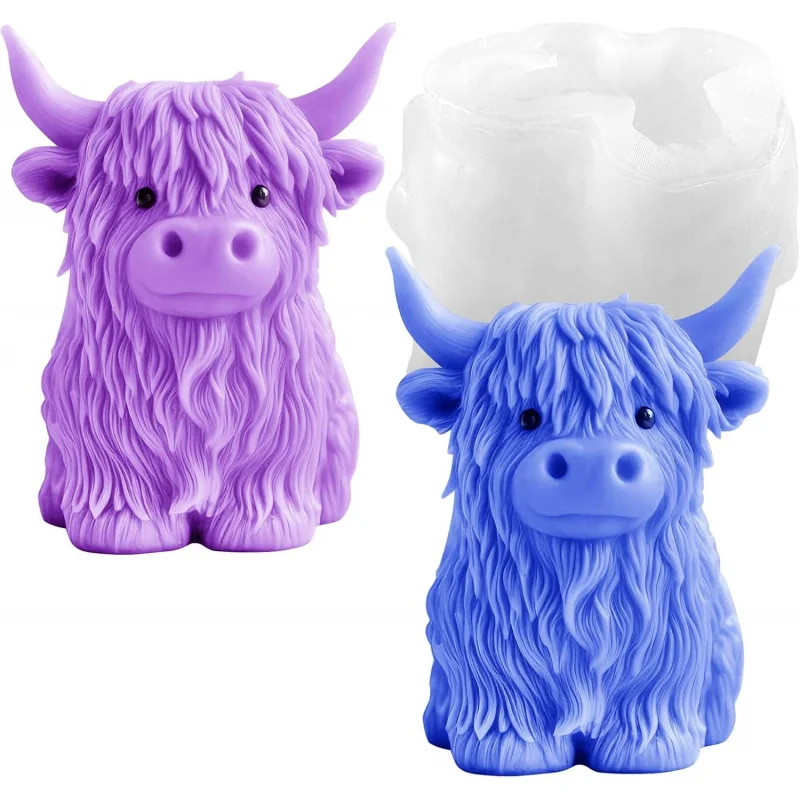 Highland Cow Silikonform, 3D-Kuhförmige Form für Harzkerzen und Seifenherstellung, DIY-Epoxidharz-Gießform, Gipsform
