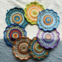 DIY Hand Crochet Cotton Hook Disc Pad 2pcs/Lot 14.5CM Colour Cup Mat Photo Props Vase Cushion Decorative Mat Home Furnishings