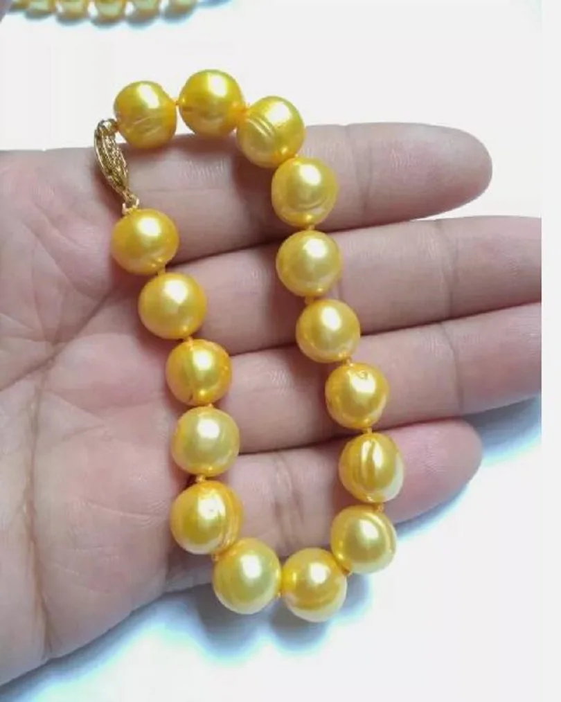 AAA+11-12 Natural Baroque Yellow Pearl Bracelet 7.5-8 inches 14k Gold Customized Jewelry