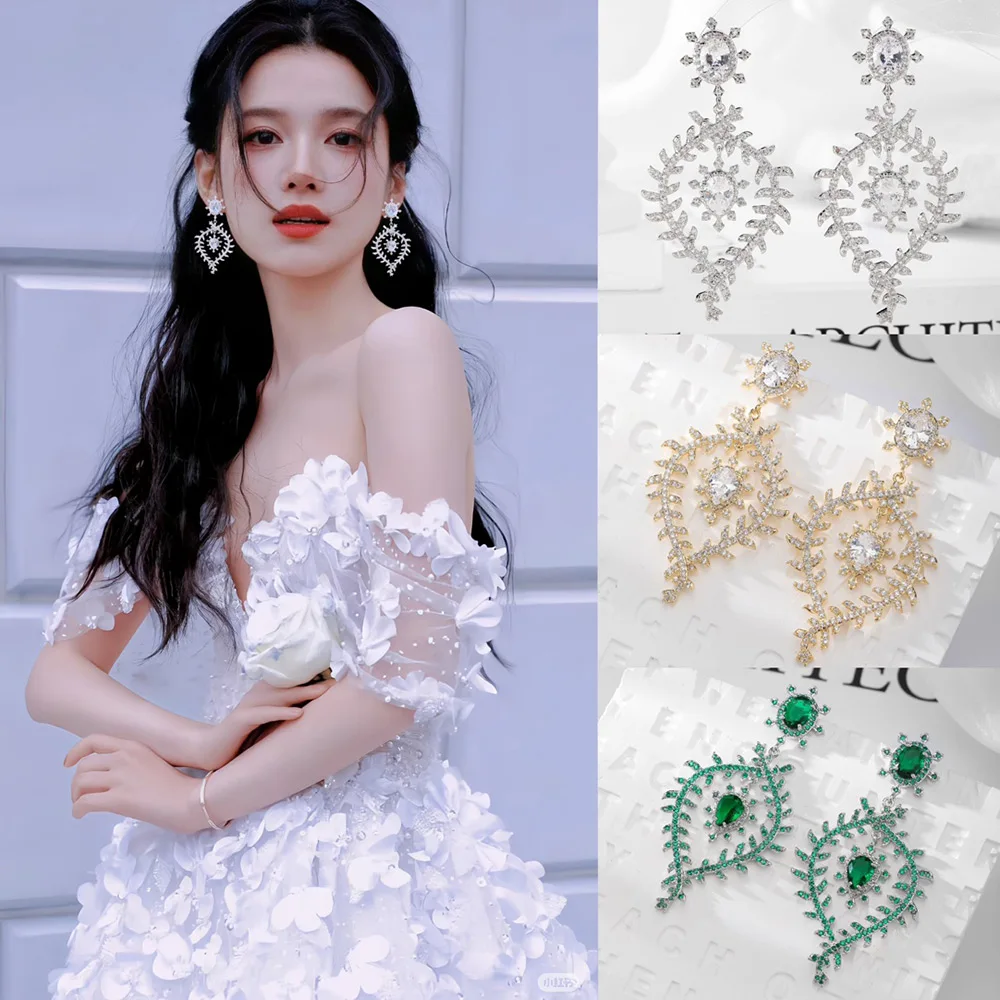 

Missvikki Classic Elegant White Rhinestone Water Drop Shape Pendant Earrings for Women Green Color Dangle Earrings Wedding Party