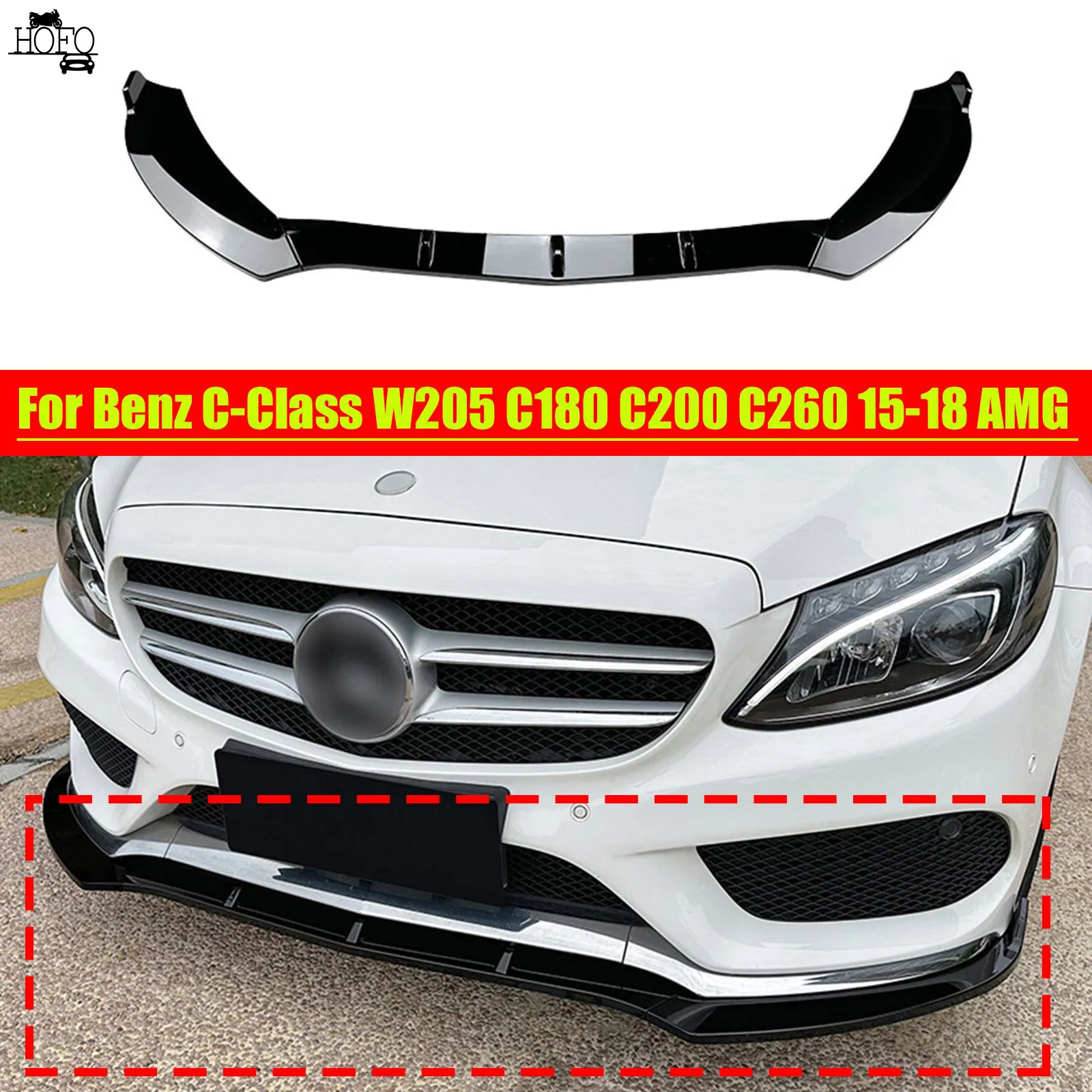 

Car Front Bumper Lip Splitter Diffuser Body Kit For Mercedes-Benz C-Class W205 C180 C200 C260 AMG 2015-2018