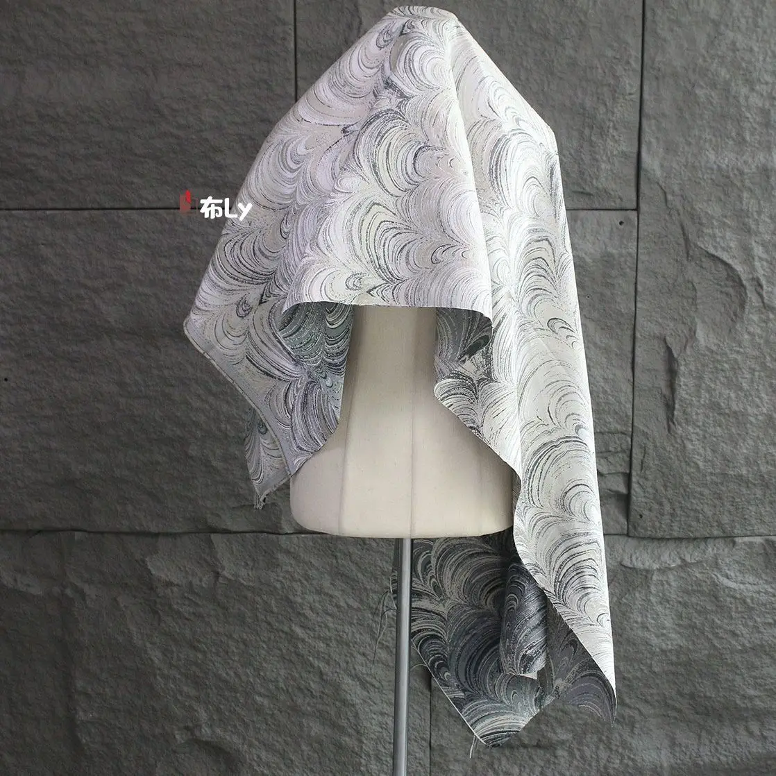 نمط الموجة الأصلي البيج الرمادي الرجعية ثلاثي الأبعاد نسيج الجاكار معطف النسيج وسادة خلفية الملابس #5