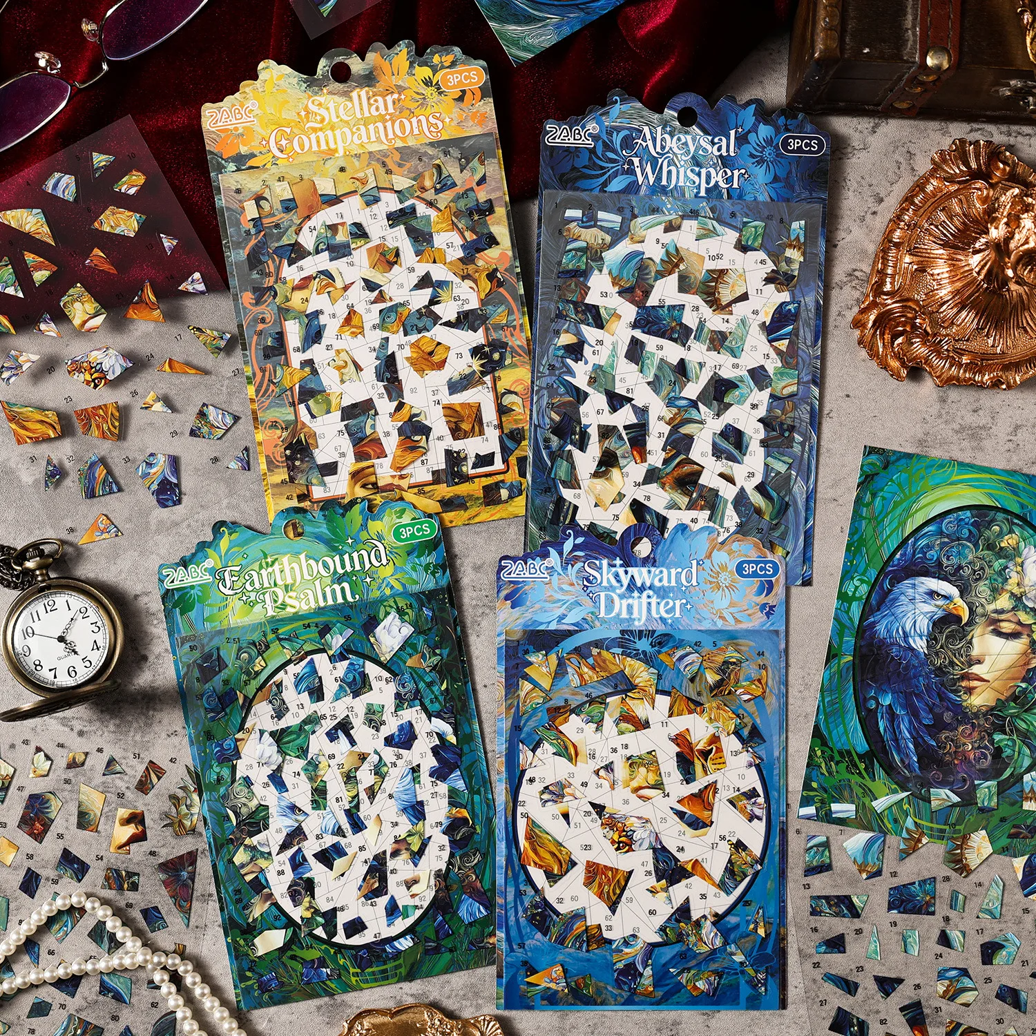 3pcs/lot Vintage Literary Oil Painting 3D Puzzle Stickers Retro Junk Journal Scrapbooking DIY Decorative Stickers Craft Supplies