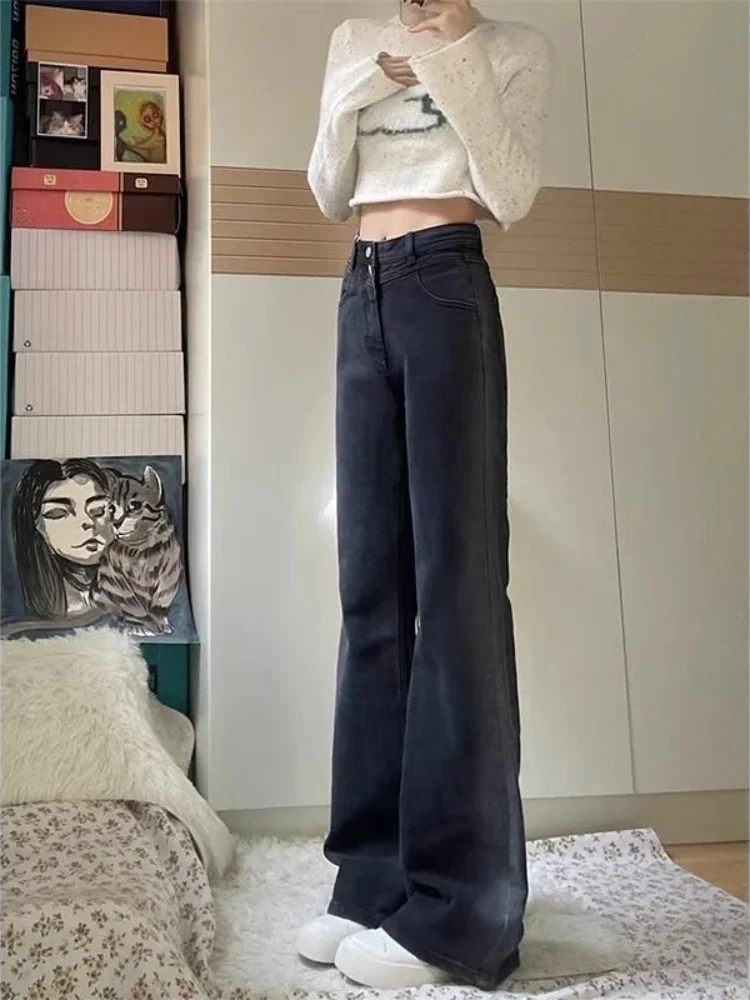 

Jeans Women Hipster Prevalent Ulzzang new High Waist Floor Length Temperament Design Washed Streetwear Denim OL Daily Trousers