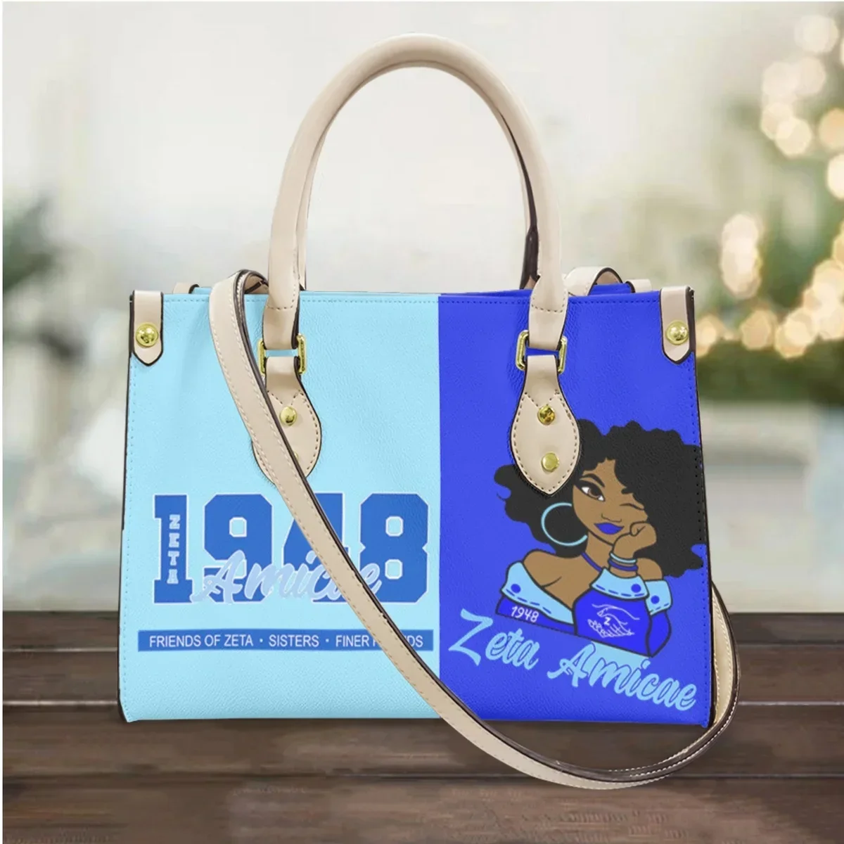 

1948 Zeta Amicae Print Vintage Messenger Bag African Girl Designer Top Handle Trendy Tote Bag Commuter Fashion Handbags Female