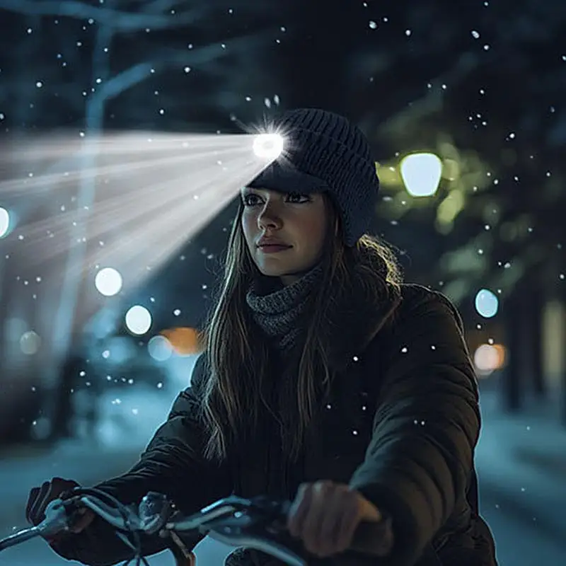 

Шапка-бини с подсветкой, перезаряжаемая от USB, светодиодная шапка с подсветкой и ушками, унисекс, съемные зимние вязаные шапки для мужей него