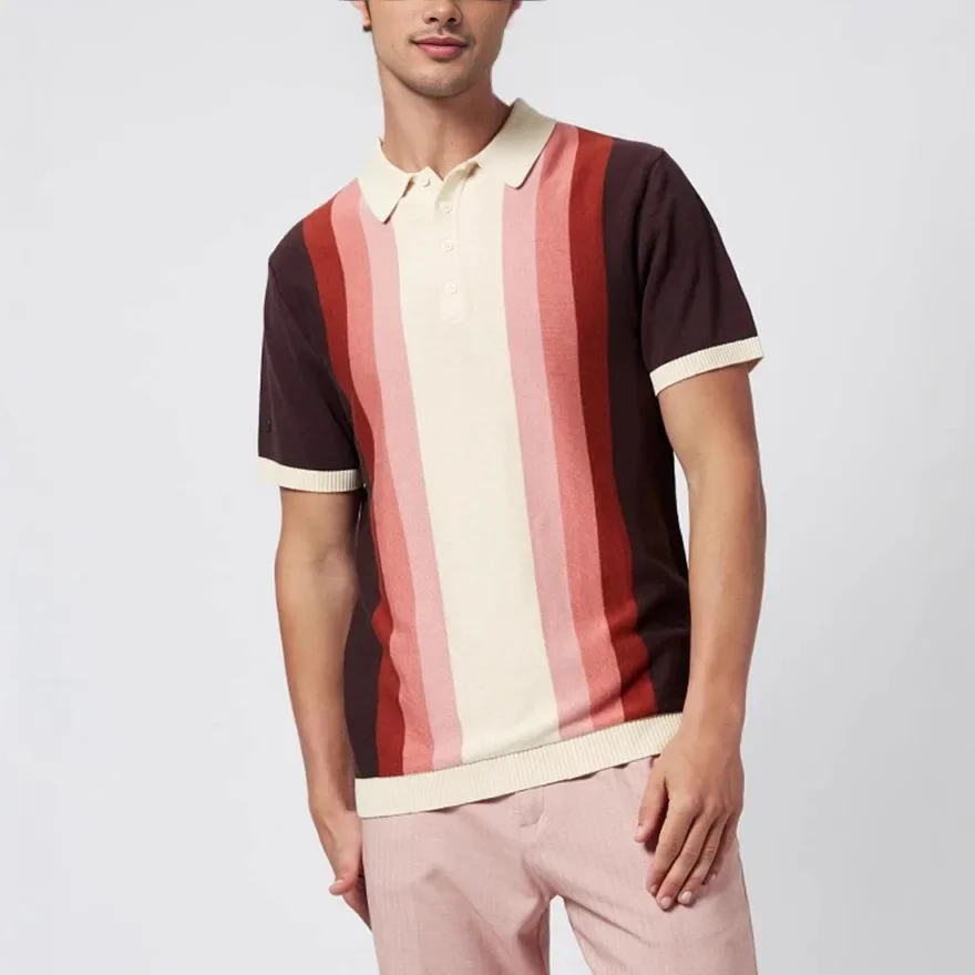 Spring Summer New Fashion American Men's Casual Trendy Turn-down Collar Short Sleeve Striped Loose T-shirts Male Polo-shirts