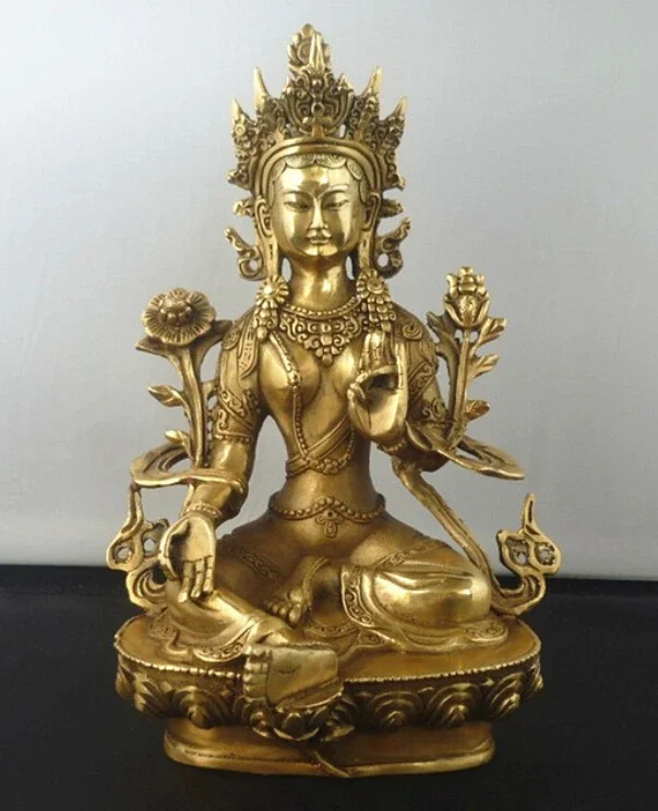 

Gratis Pengiriman Kerajinan Logam Buddha Tibet Tembaga Hijau Dewa Tara Kuan-yin Patung Buddha