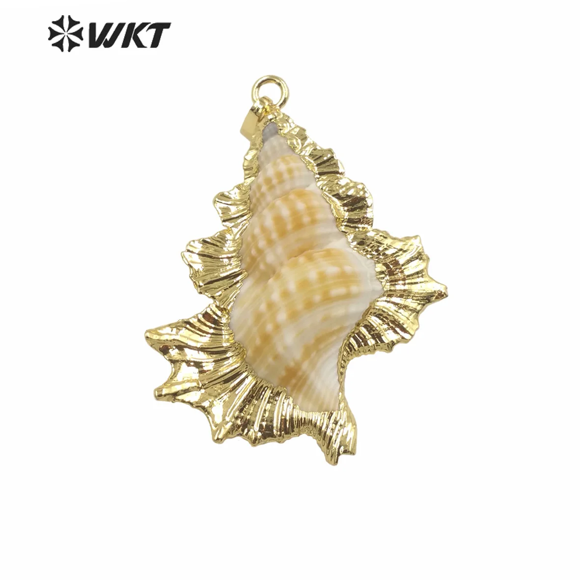 WT-JP352 New Arrival Lovely Shape Sea Snail Yellow Brass Embroider Trumpet Shell Pendant For DIY Chain Accessories