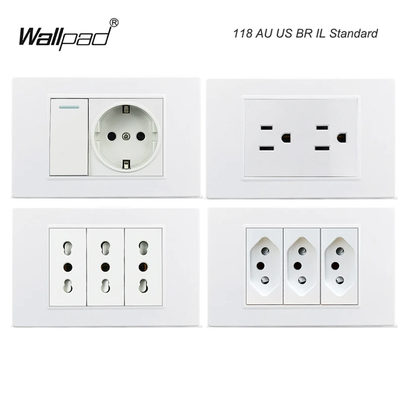 US Brazil Italian EU French Power Socket Wallpad L3 White Plastic Panel 16A  AC 110V-250V 118*75mm Electrical Outlet