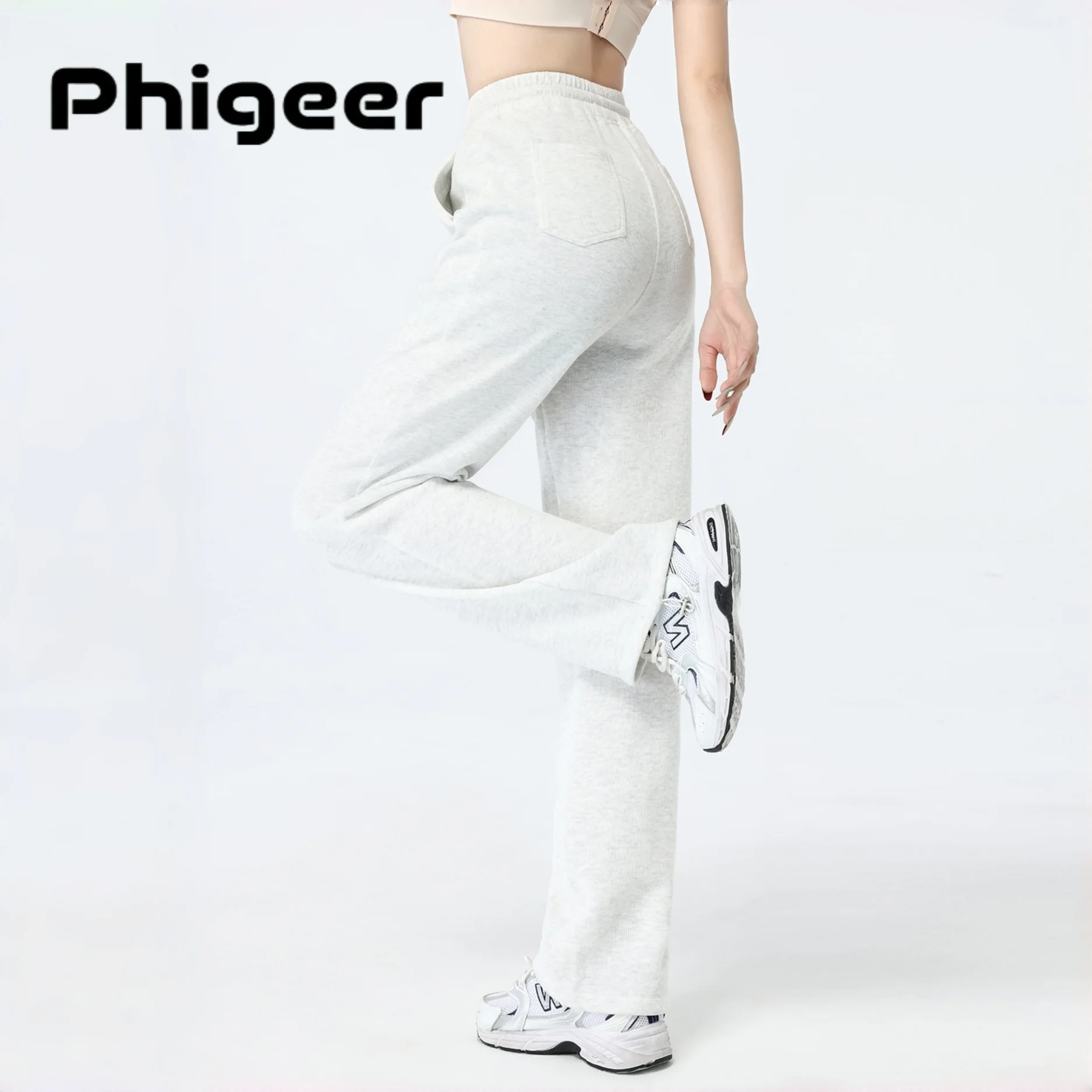 

PHIGEER Cotton Soft Yoga Pants for Women, High Waisted Stretch Wide Leg Joggers Trousers with Pocket, Ladies Loose Lounge Pants