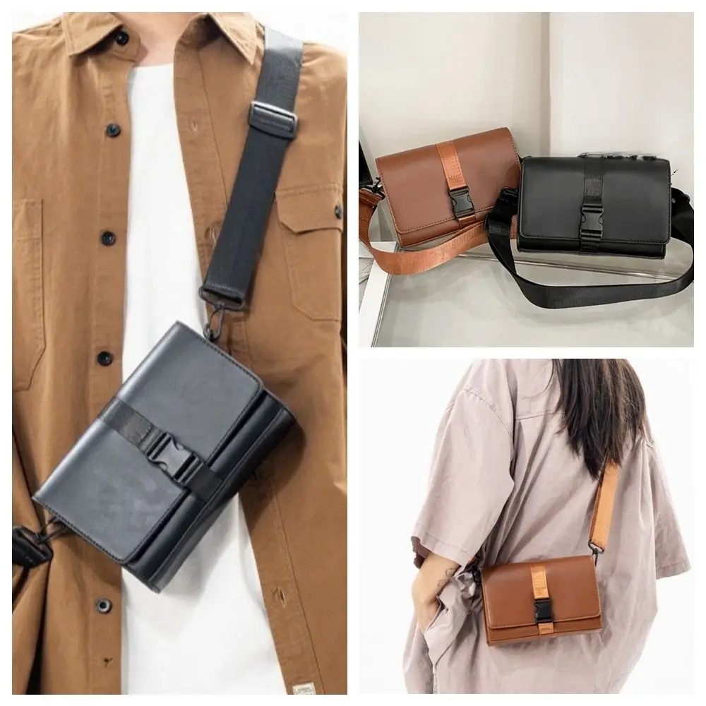 

Retro Solid Color Men's Shoulder Bag PU Leather Large Capacity Business Messenger Bag Korean Style Square Crossbody Bag Outdoor
