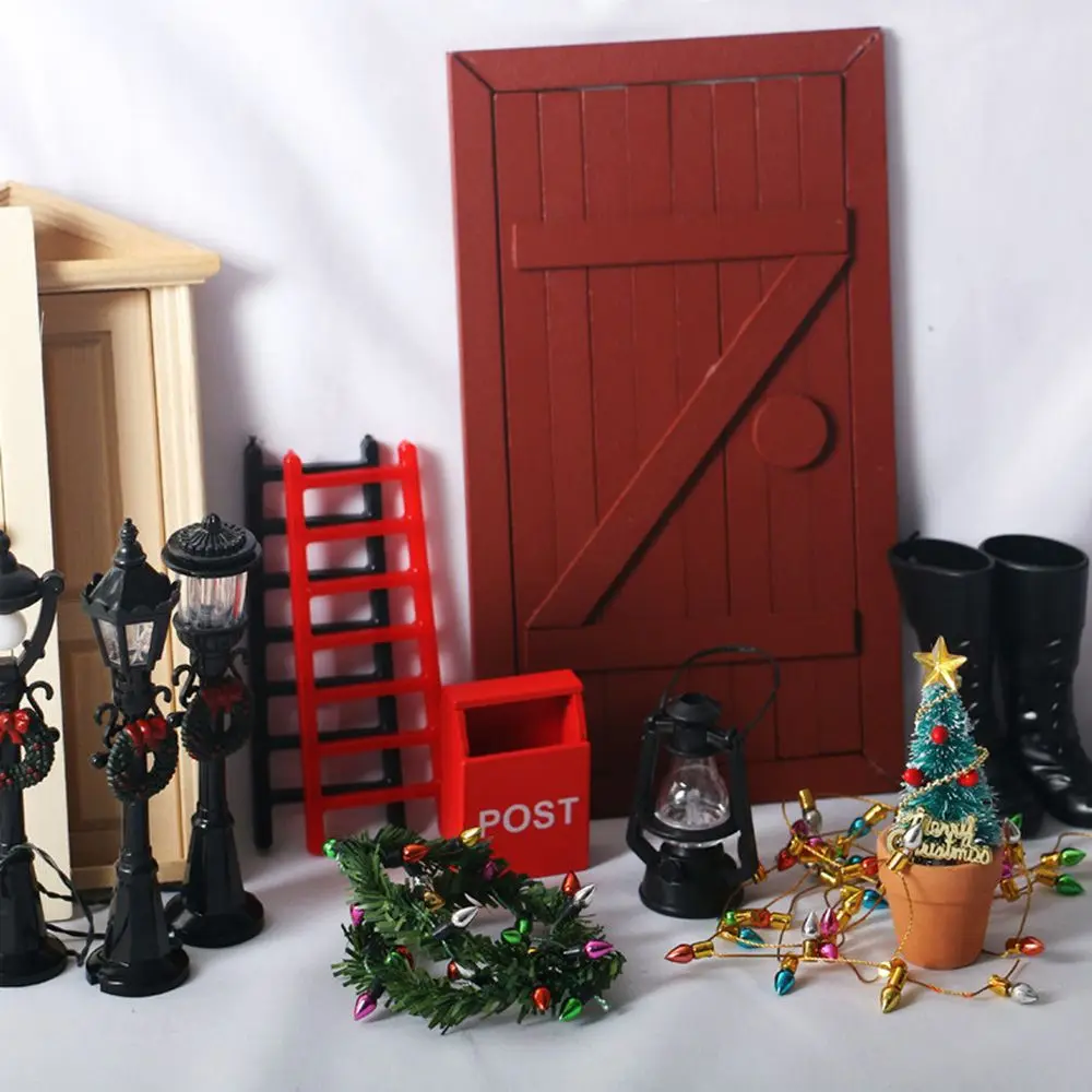 อุปกรณ์ตกแต่งตุ๊กตาจิ๋ว งานฝีมือ กล่องจดหมายจิ๋ว ของตกแต่งคริสต์มาส ประตูไม้จำลอง บันไดจำลอง