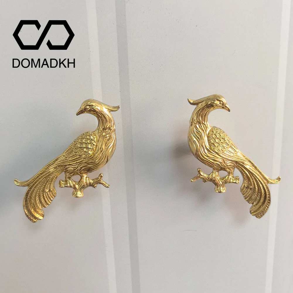 Brass Bird Cabinet Door Knobs Home Decor Vanity Pull Unique Animal Knobs Wine Cabinet Handles Furniture Pull Exquisite Hardware