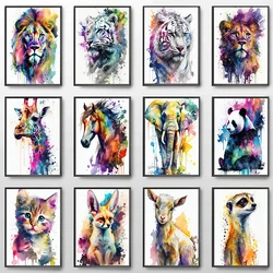 Colorful Animal Painting Poster Watercolor Kitten Lion Tiger Horse Canvas Wall Picture Living Room Bedroom Modern Home Decor