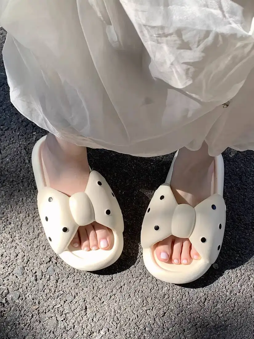 

2026 New Fairy Style Bow Tie Slide Sandals for WomenEVA Cloud Slippers Non Slip Soft Sole Summer Beach Shoes