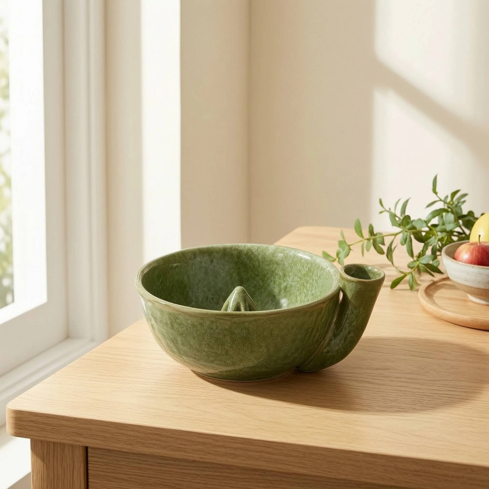 Bowl with Drain Outlet Rapid Drainage Fruit Bowl Ceramic Colander Glossy Fruit Washer Mottled for Kitchen, Dining Room