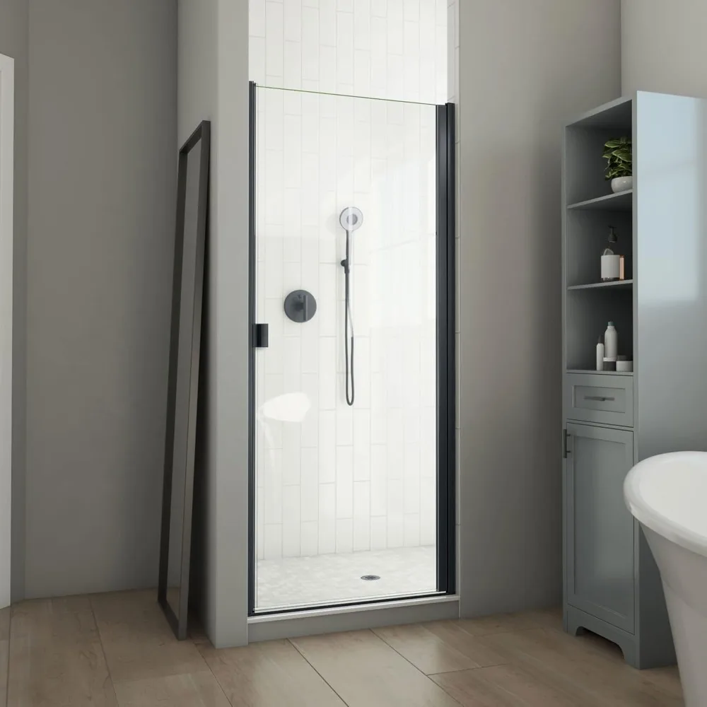 

30-31 in. W x 66 in. H Semi-Frameless Swing Shower Door in Matte Black and Clear Glass Shower Doors